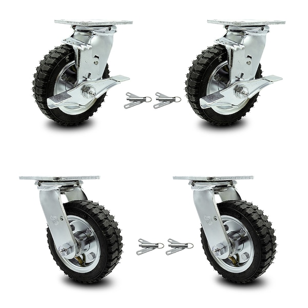 Service Caster 6 Inch Black Pneumatic Wheel Caster Swivel with Swivel Locks 2 with Brakes, 4PK SCC-100S150-PNB-TLB-BSL-2-BSL-2 - main